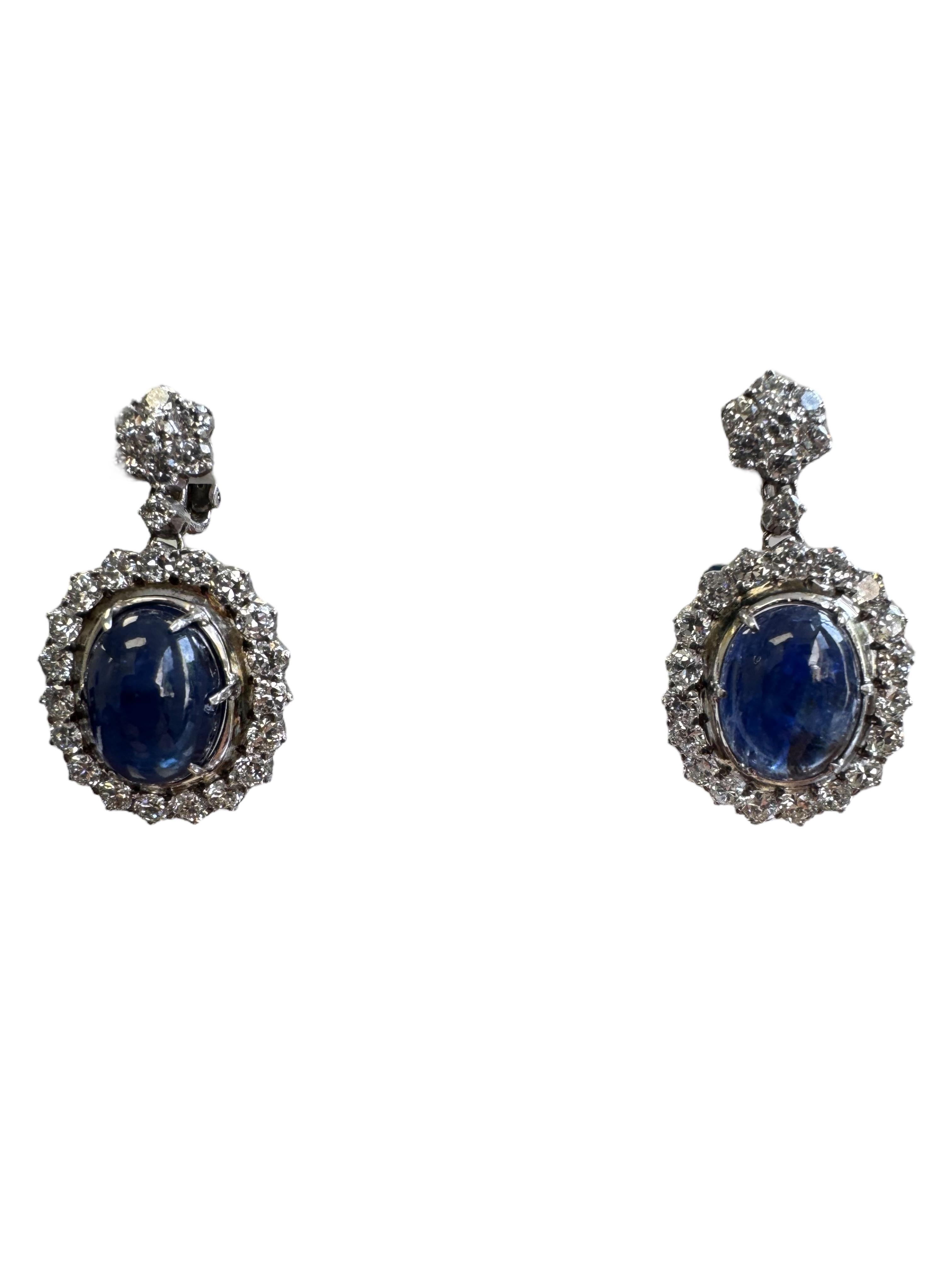 Certified Burmese No-Heat Cabochon Sapphire and Diamond Necklace & Earring Set For Sale 9