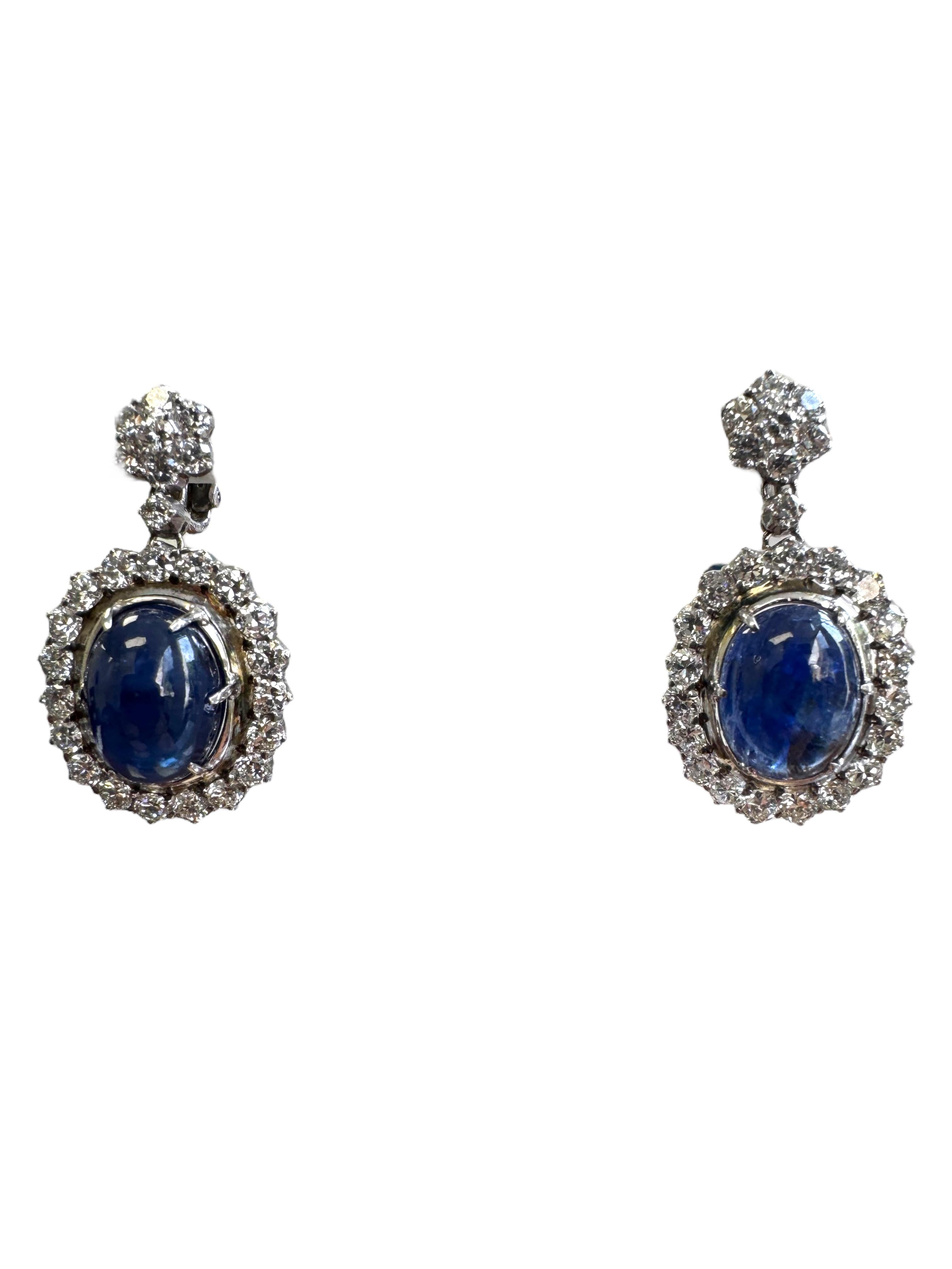 Certified Burmese No-Heat Cabochon Sapphire and Diamond Necklace & Earring Set For Sale 1