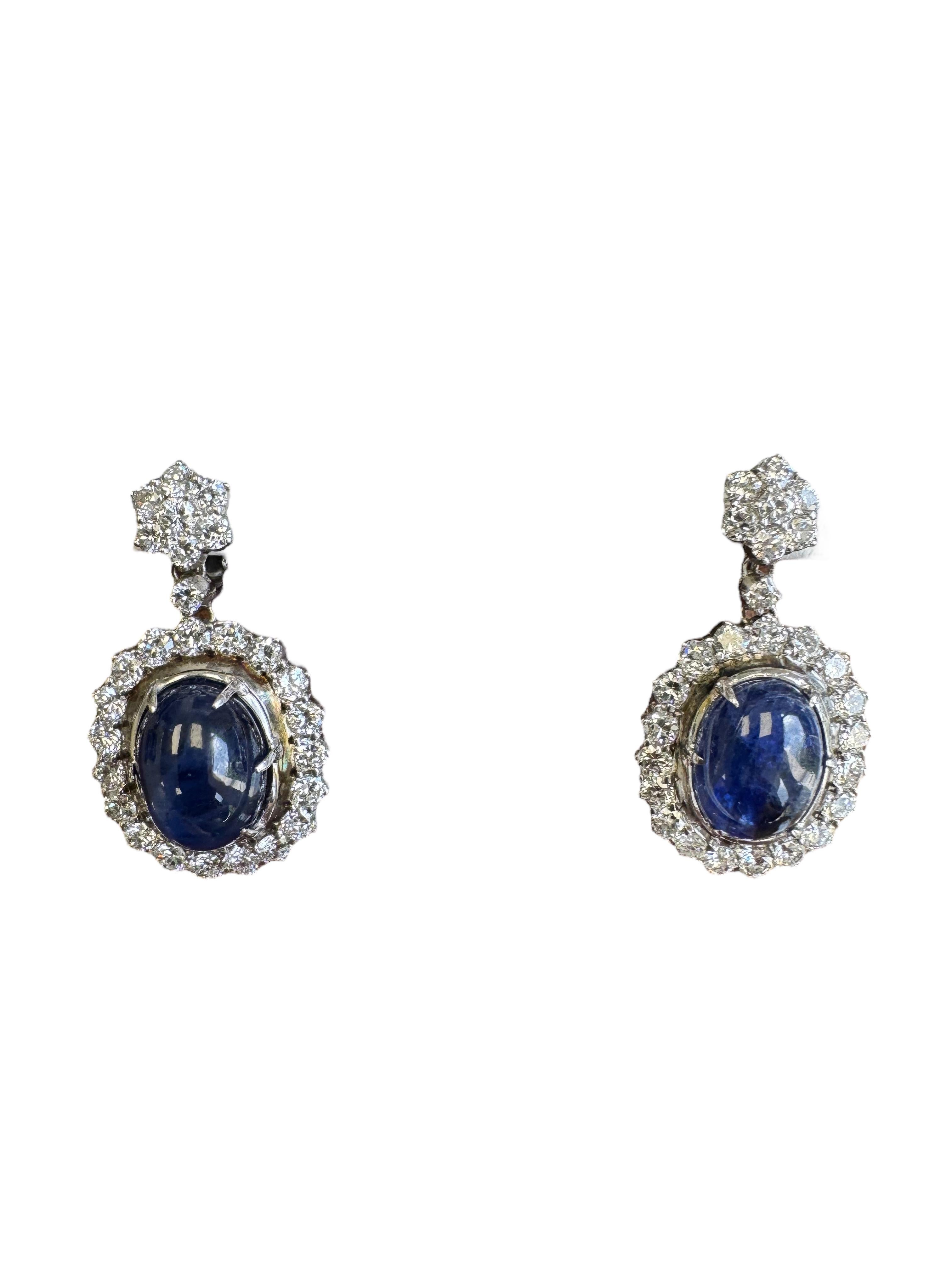 Certified Burmese No-Heat Cabochon Sapphire and Diamond Necklace & Earring Set For Sale 3