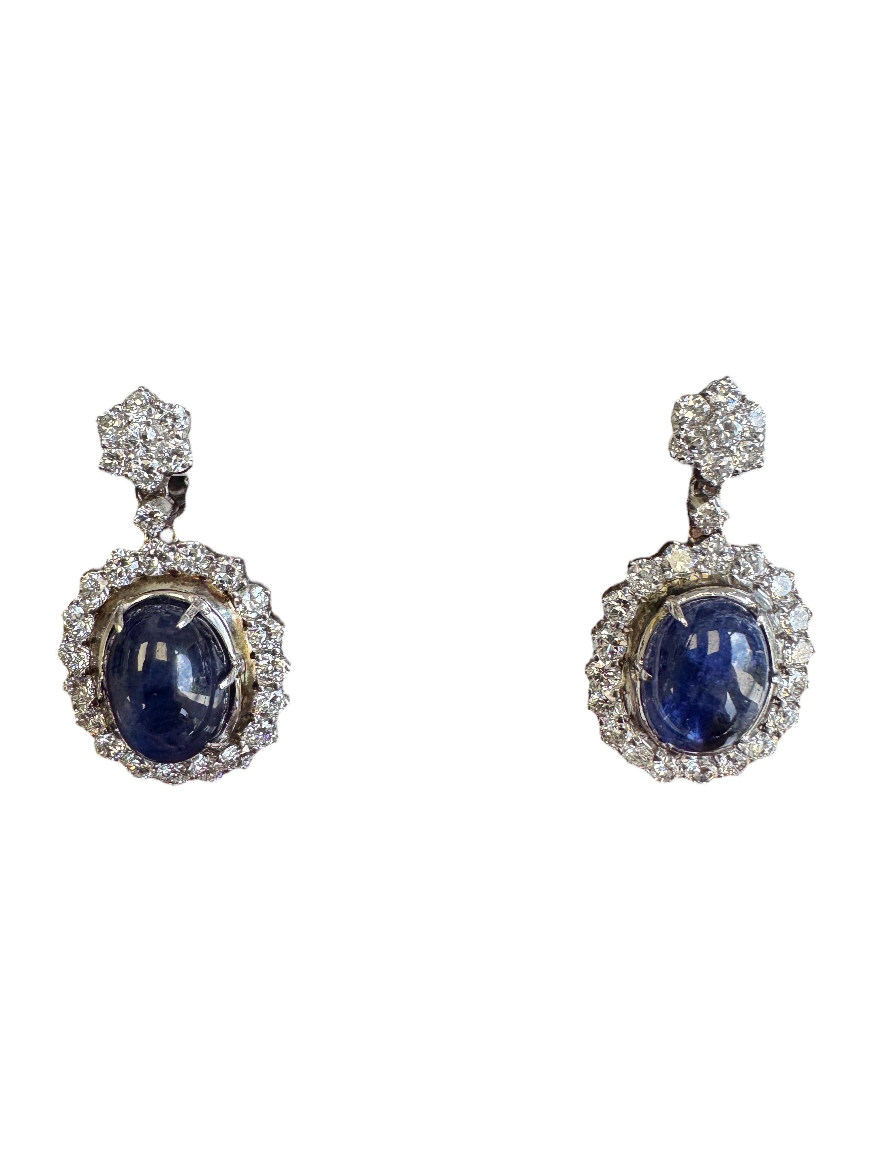 Certified Burmese No-Heat Cabochon Sapphire and Diamond Necklace & Earring Set For Sale 4