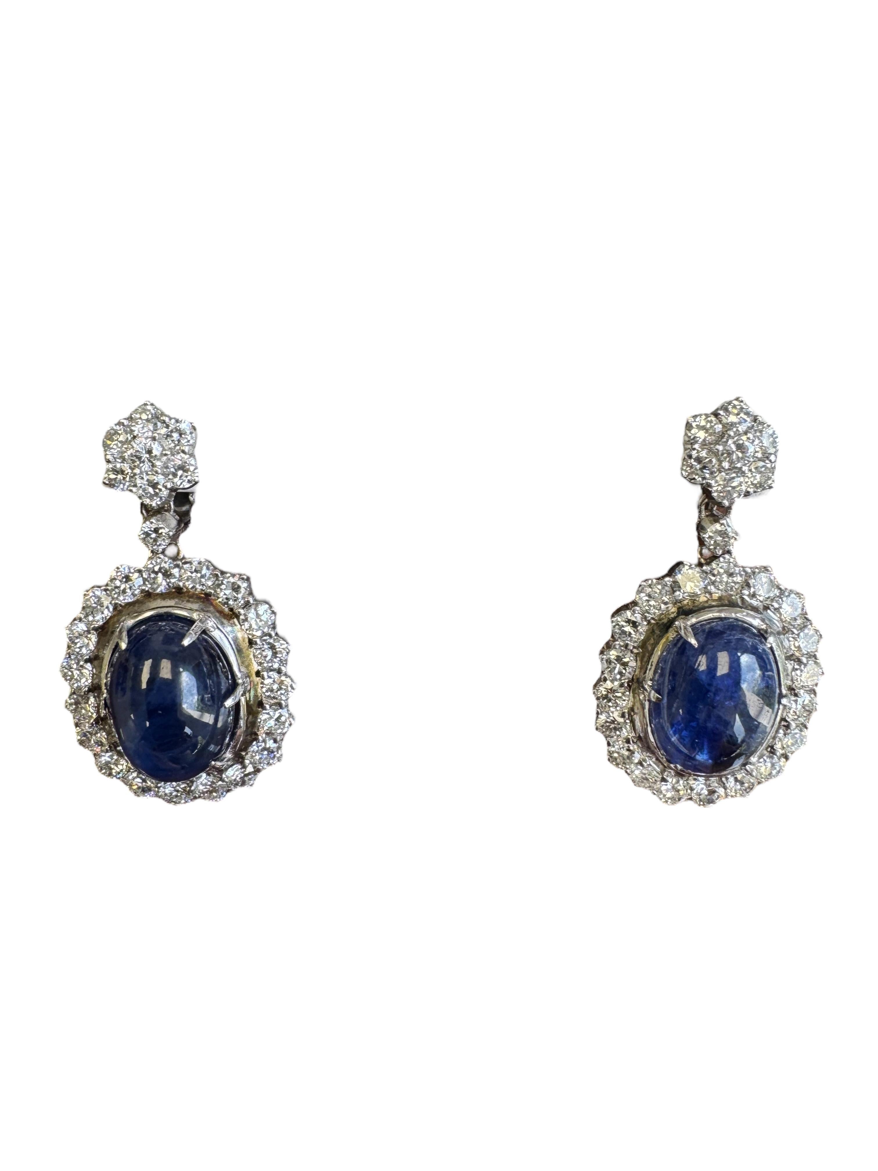 Certified Burmese No-Heat Cabochon Sapphire and Diamond Necklace & Earring Set For Sale 5