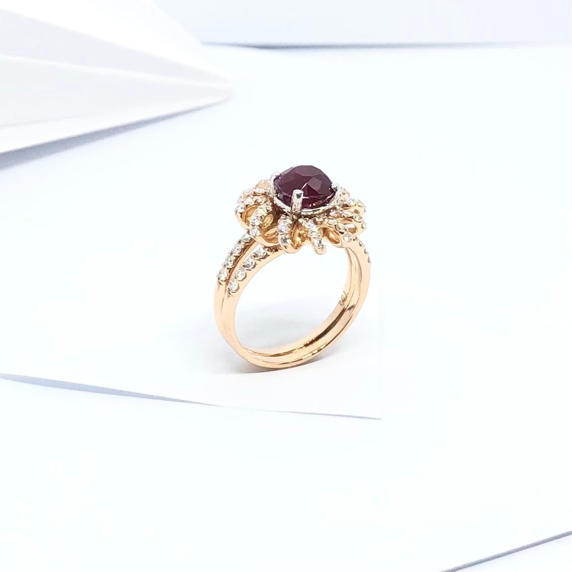 Certified Burmese Pigeon's Blood Ruby with Diamond Ring Set in 18K Rose Gold For Sale 8