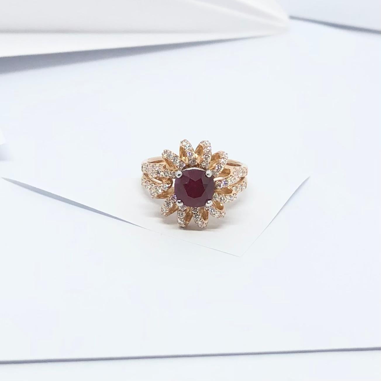 Certified Burmese Pigeon's Blood Ruby with Diamond Ring Set in 18K Rose Gold For Sale 9