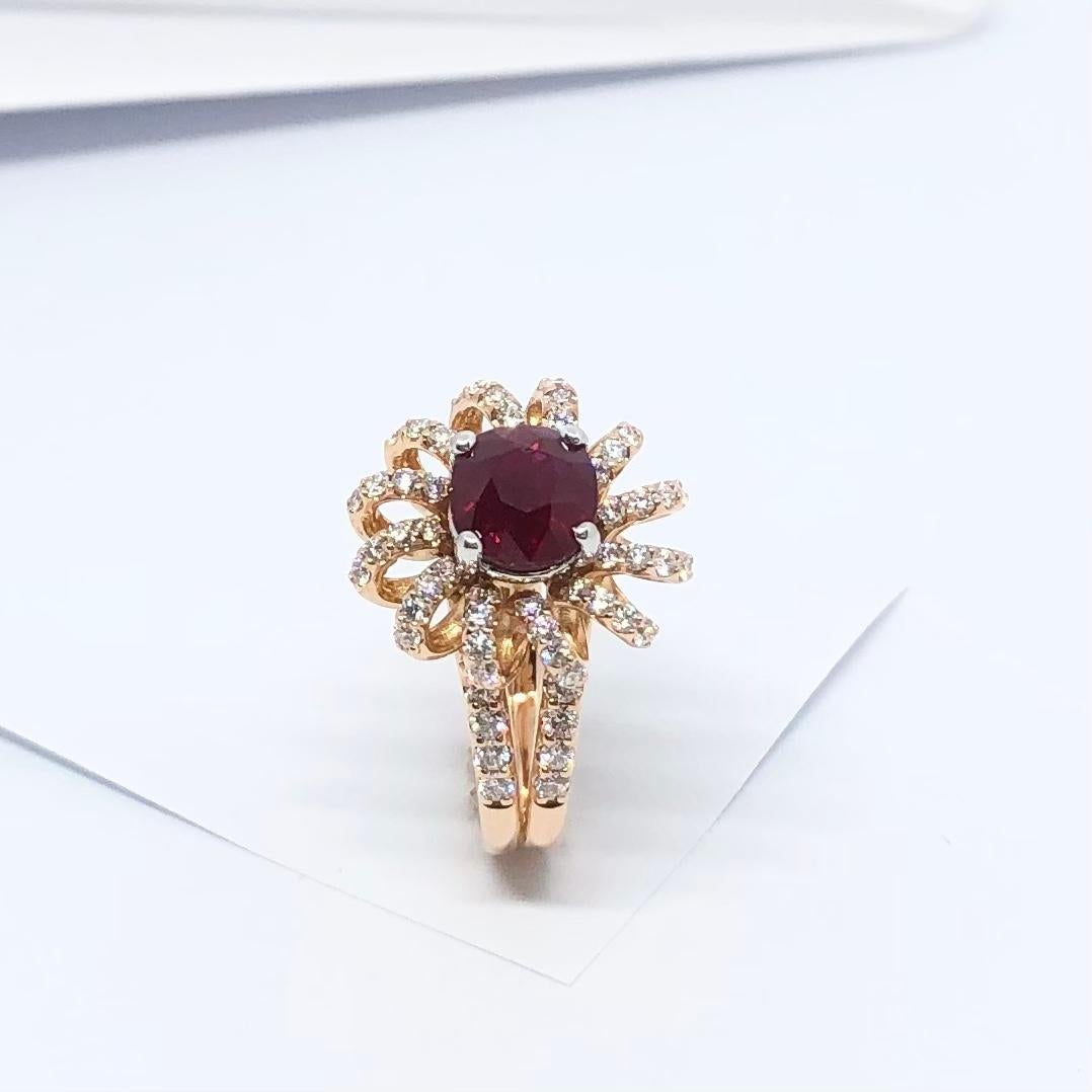 Certified Burmese Pigeon's Blood Ruby with Diamond Ring Set in 18K Rose Gold For Sale 10
