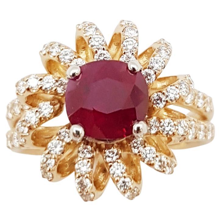 Certified Burmese Pigeon's Blood Ruby with Diamond Ring Set in 18K Rose Gold For Sale