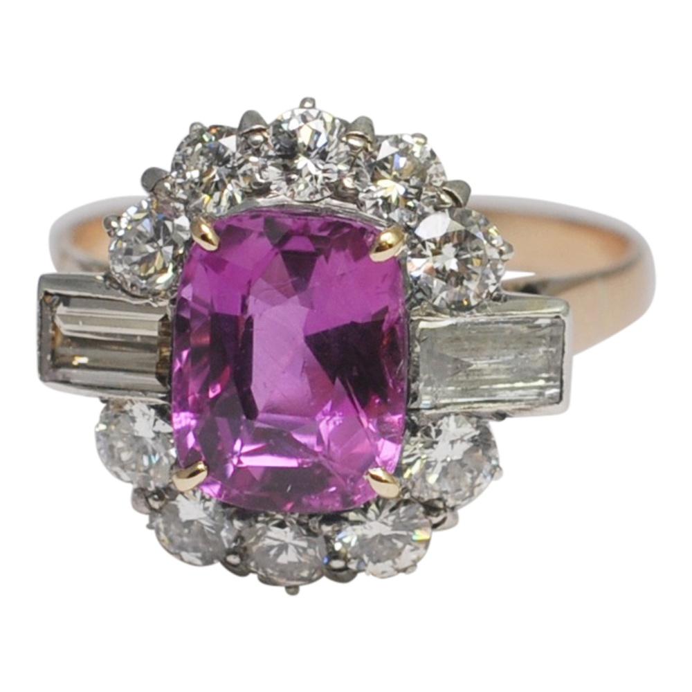 Oval Cut Certified Burmese Pink Sapphire Diamond Gold Ring