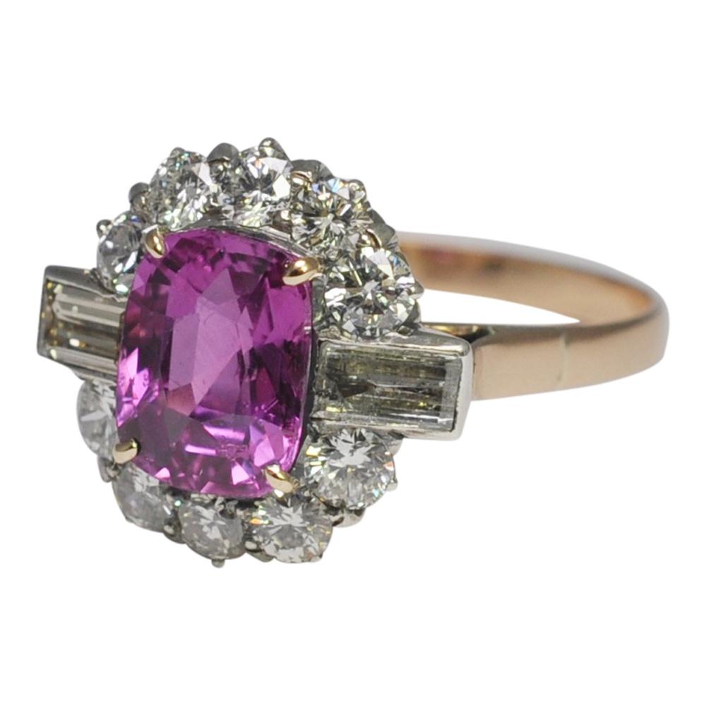Certified Burmese Pink Sapphire Diamond Gold Ring 1