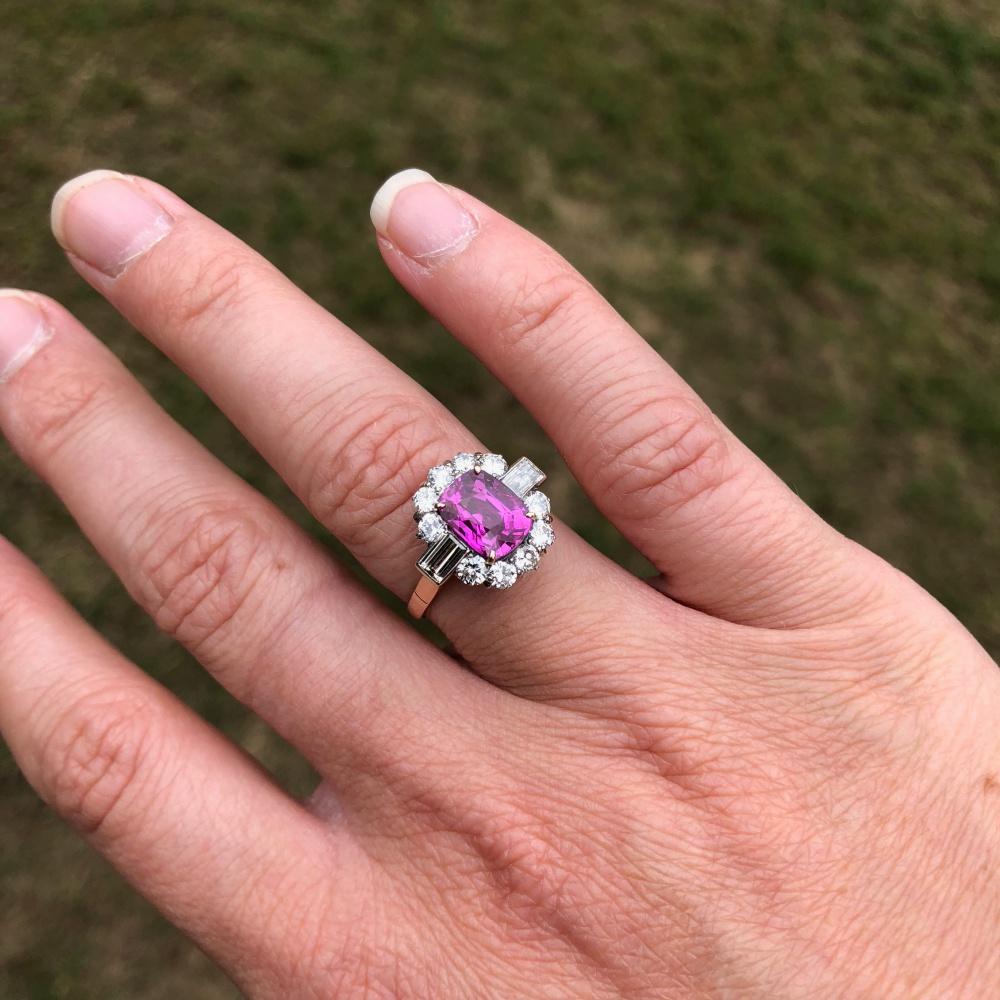 Certified Burmese Pink Sapphire Diamond Gold Ring 3