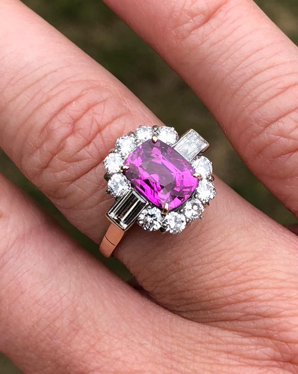 Certified Burmese Pink Sapphire Diamond Gold Ring 4