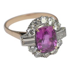 Vintage Certified Burmese Pink Sapphire Diamond Gold Ring