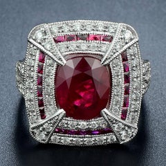 Certified Burmese Ruby 3.90 Carat Diamond Cocktail Ring