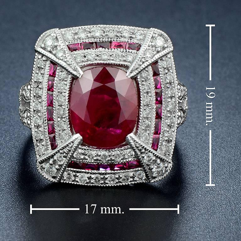Women's Certified Burmese Ruby 3.90 Carat Diamond Cocktail Ring