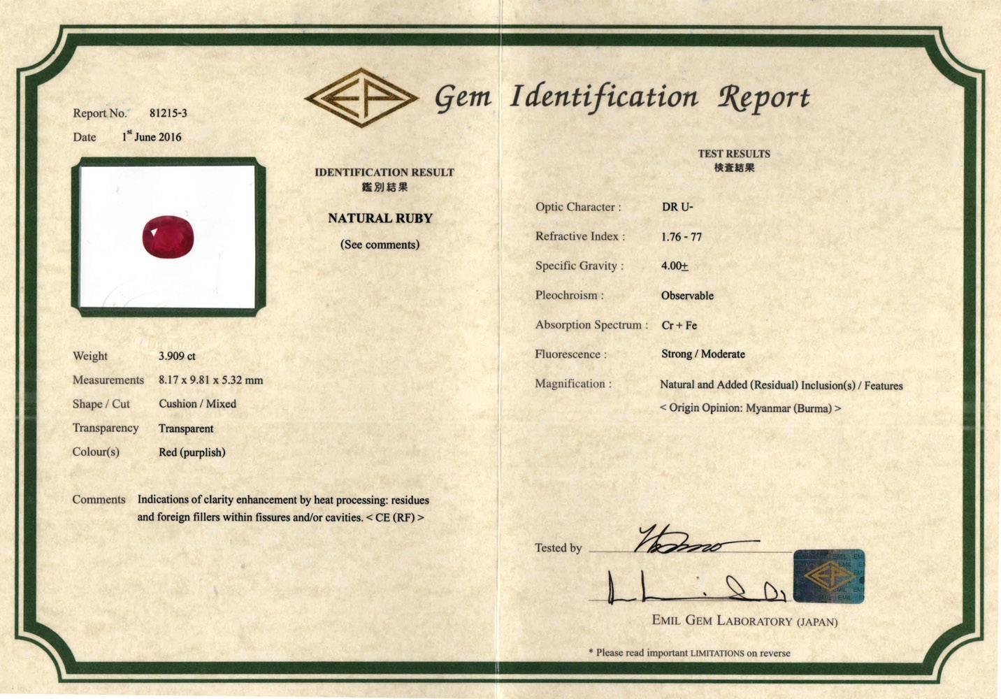 Certified Burmese Ruby 3.90 Carat Diamond Cocktail Ring 2