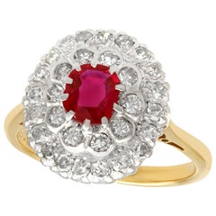 Certified Burmese Ruby and Diamond Yellow Gold Cluster Ring