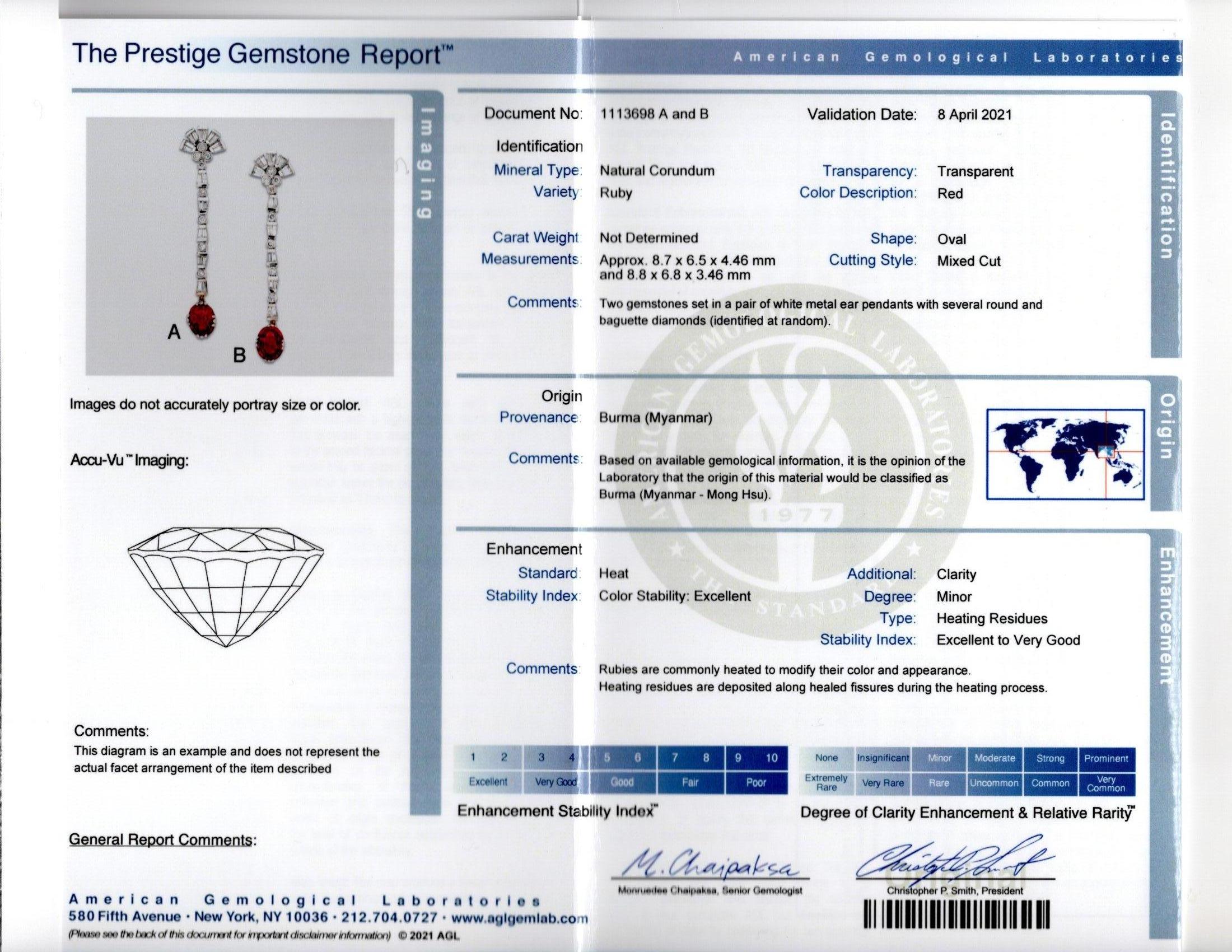 Certified Burmese Ruby & Diamond Dangle Earrings In Excellent Condition For Sale In New York, NY