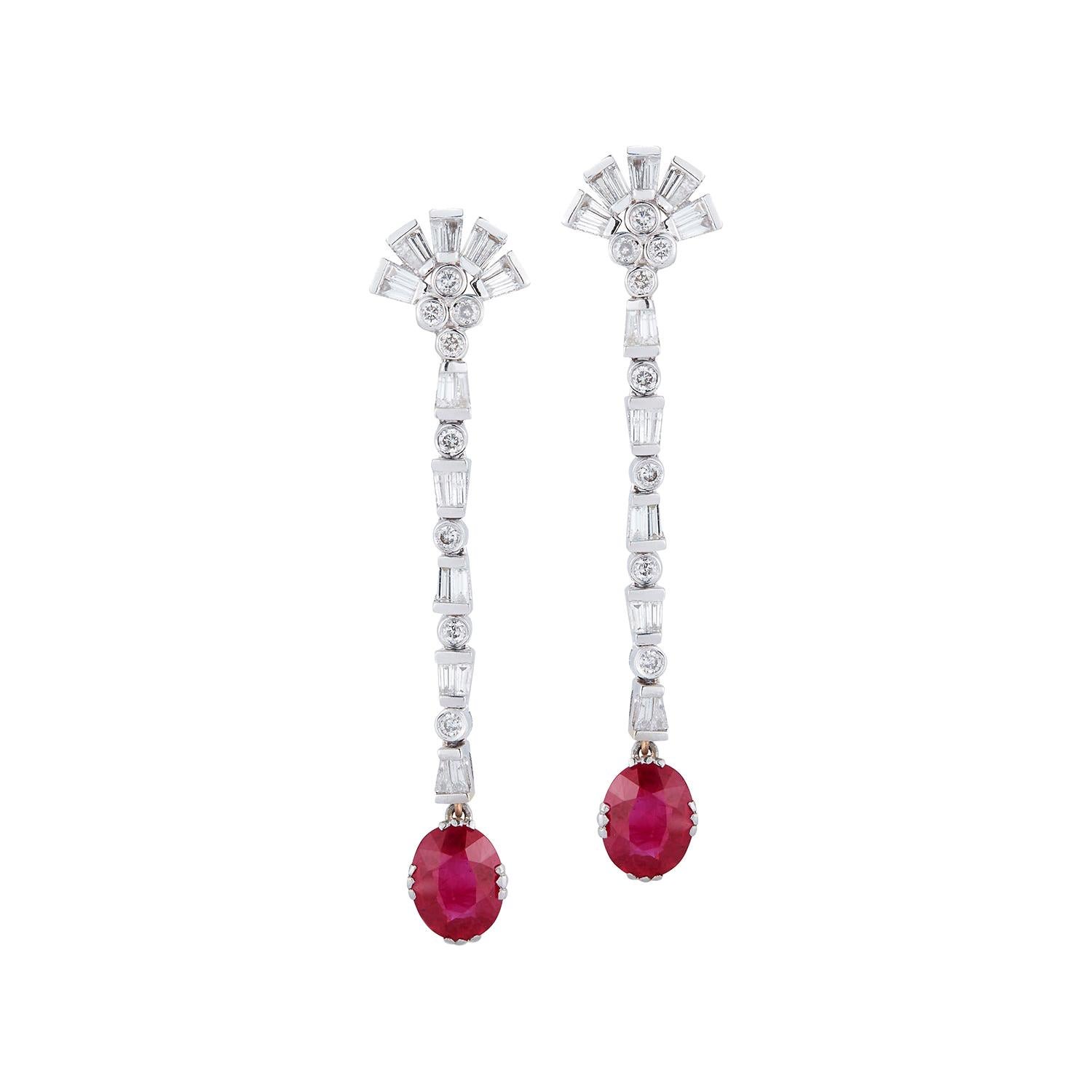 Certified Burmese Ruby & Diamond Dangle Earrings For Sale