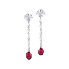 Vintage Certified Burmese Ruby & Diamond Dangle Earrings