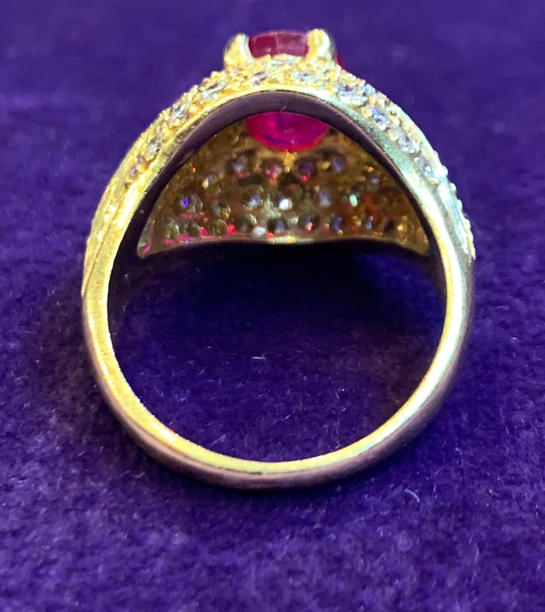 Round Cut Certified Burmese Ruby & Diamond Men's Ring  For Sale