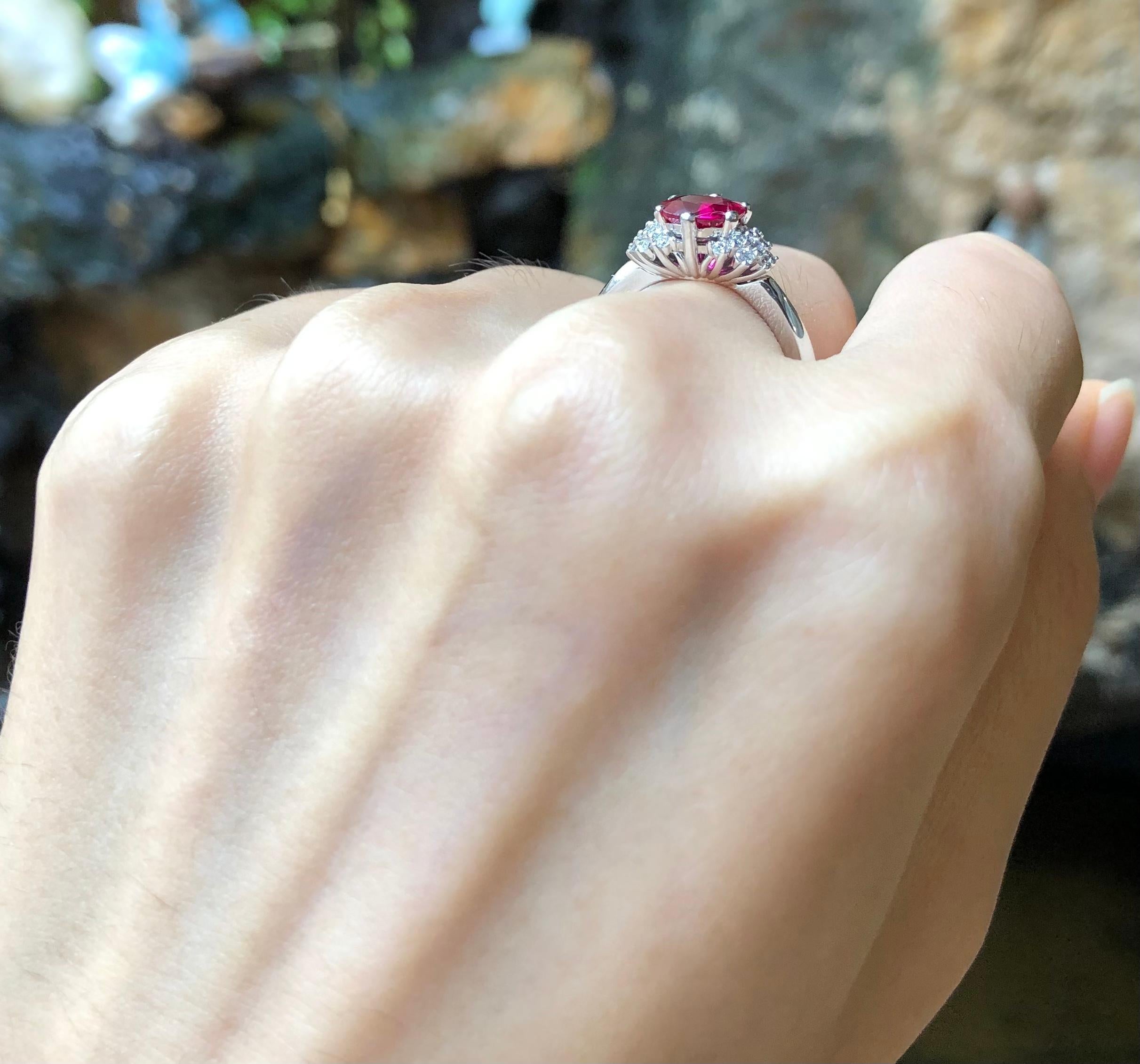 Women's Certified Burmese Ruby with Diamond Ring Set in 18 Karat White Gold For Sale