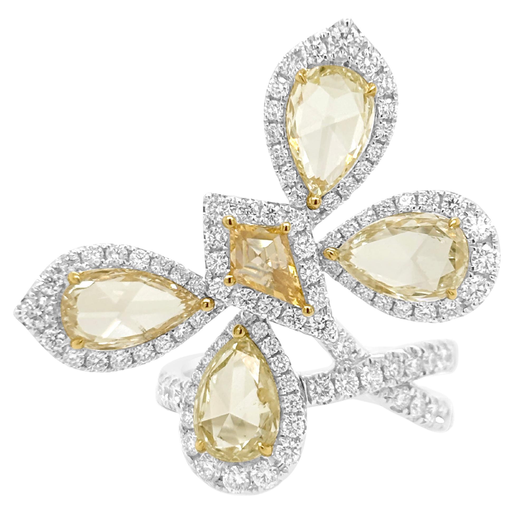 Zertifizierter Schmetterlingsring mit natürlichen Diamanten im Rosenschliff in 18 Karat Gold