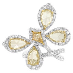 Certified Butterfly Ring with Natural Fancy Color Rose-Cut Diamonds in 18K Gold