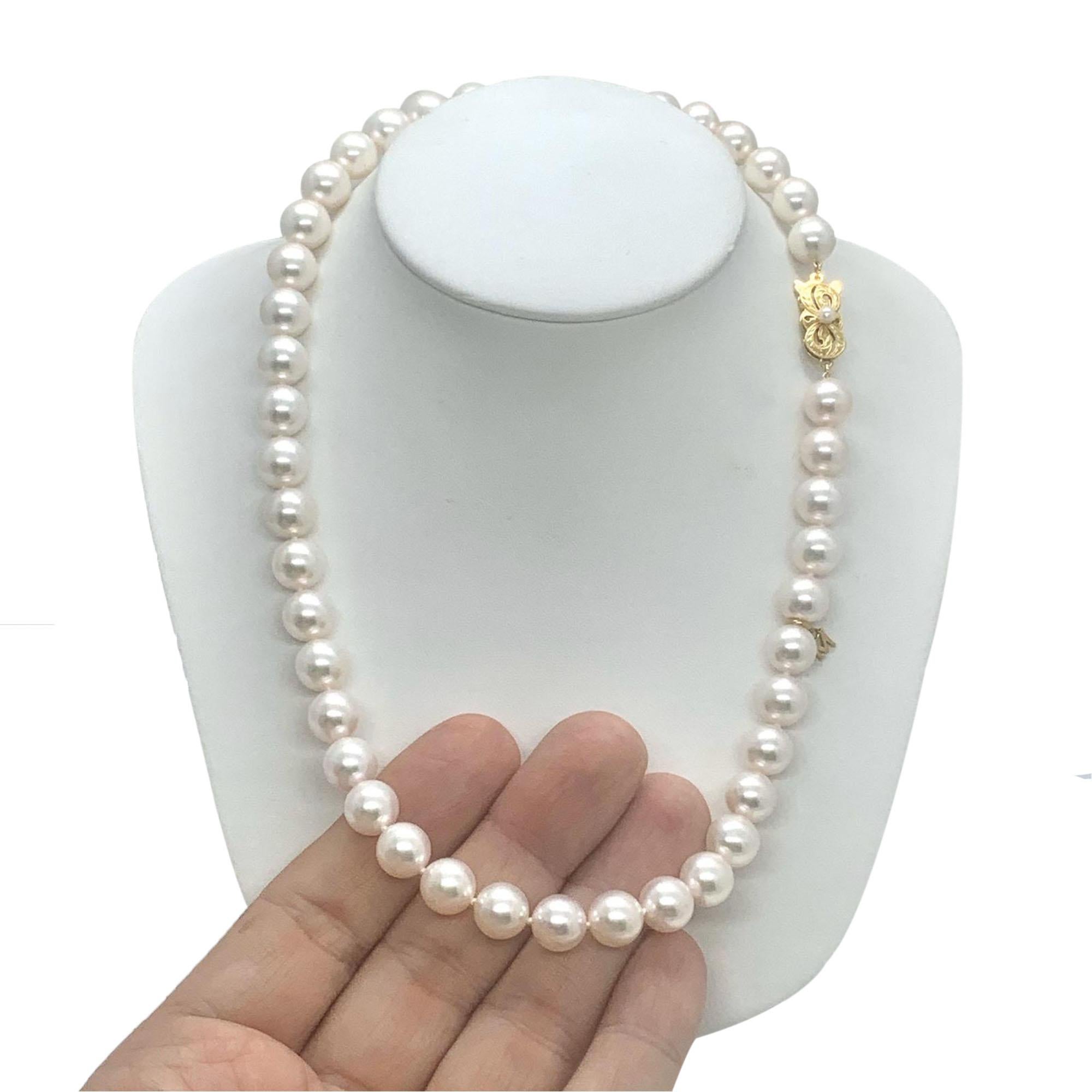 Certified by Mikimoto Large 18 Karat Gold Pearl Necklace 2