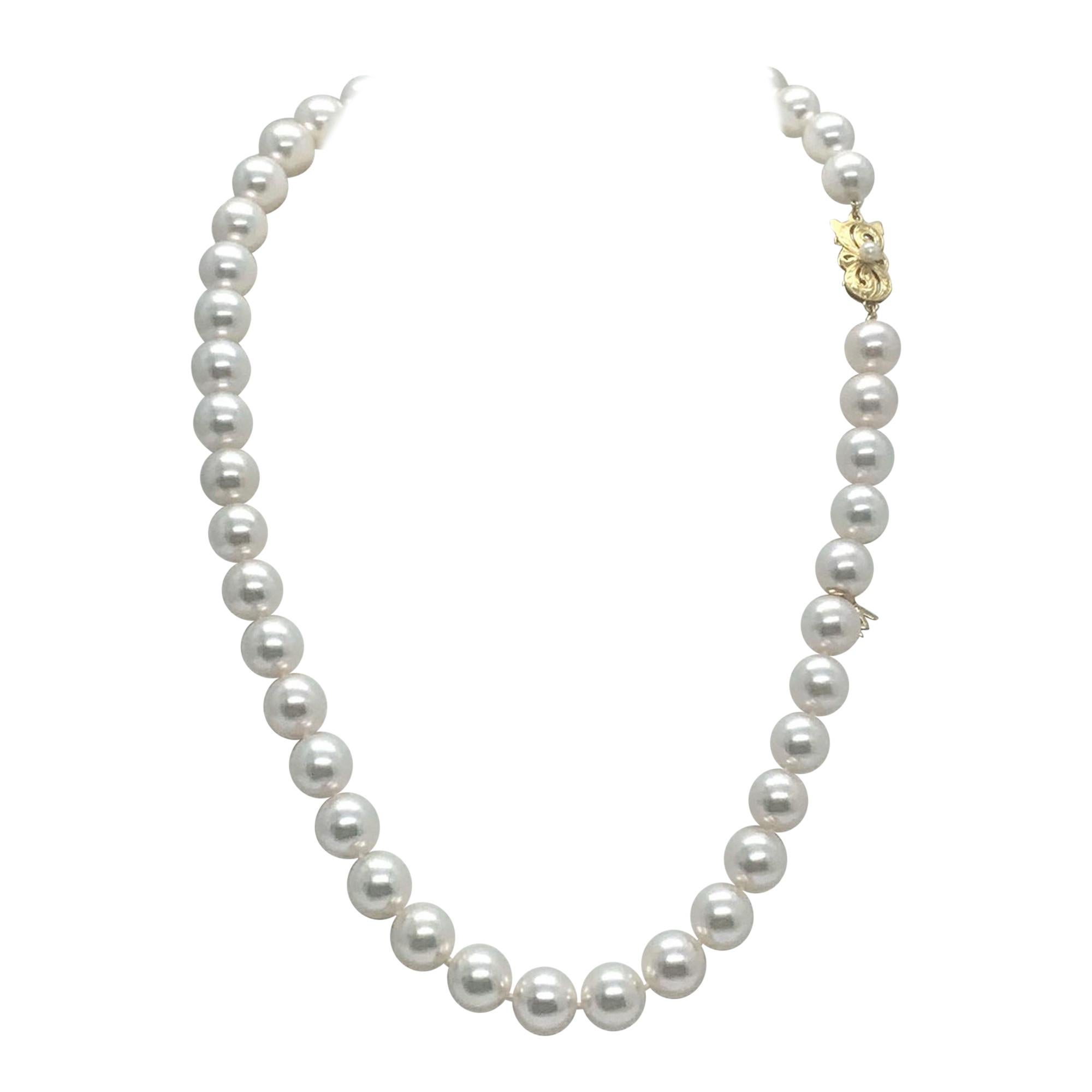 Certified by Mikimoto Large 18 Karat Gold Pearl Necklace