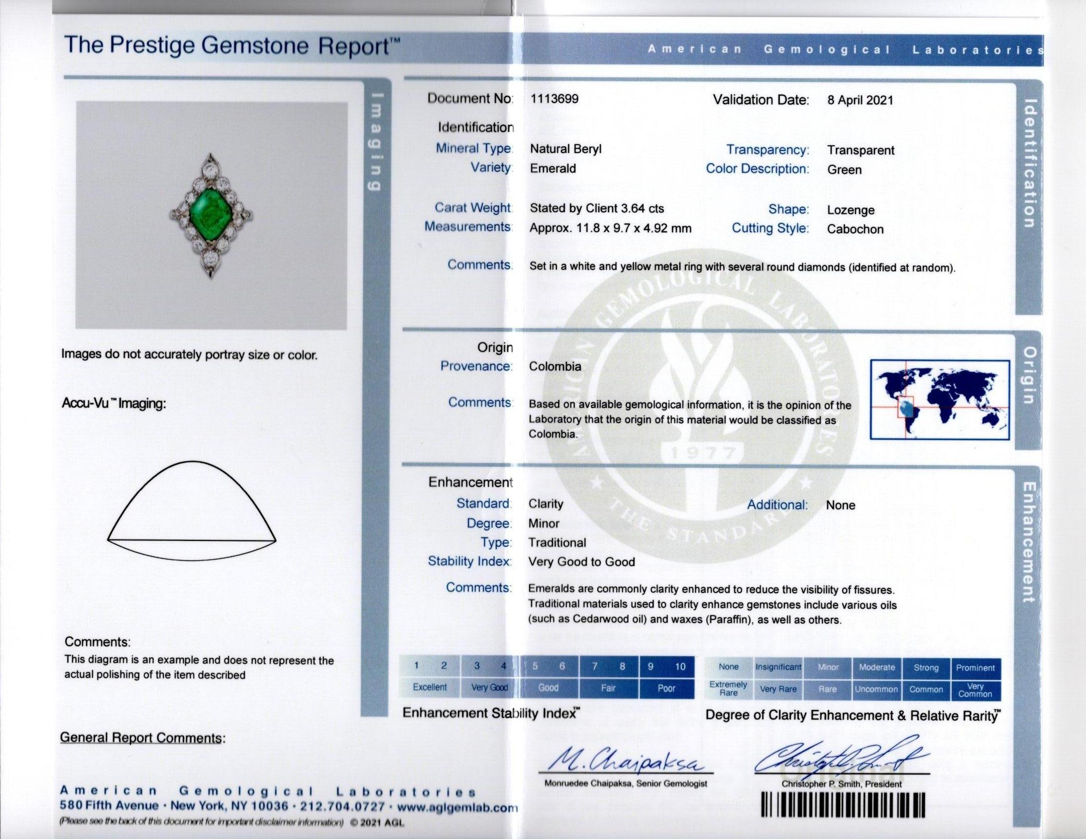 Certified Cabochon Colombian Emerald & Diamond Ring For Sale 7