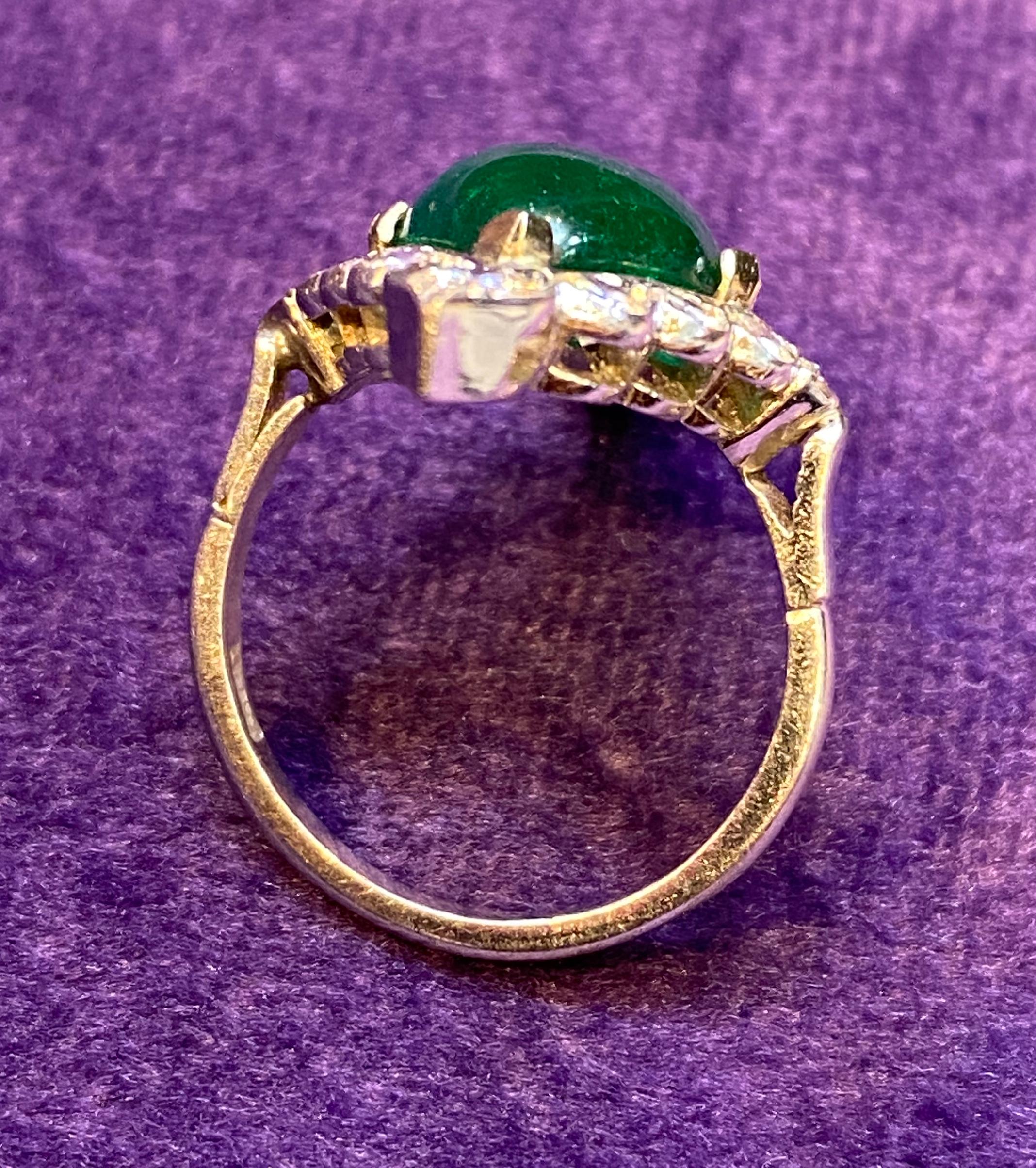 Certified Cabochon Colombian Emerald & Diamond Ring For Sale 5