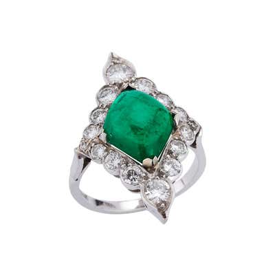 Art Deco 14.75 Carat Sugarloaf Cabochon Cut Colombian Emerald Diamond ...