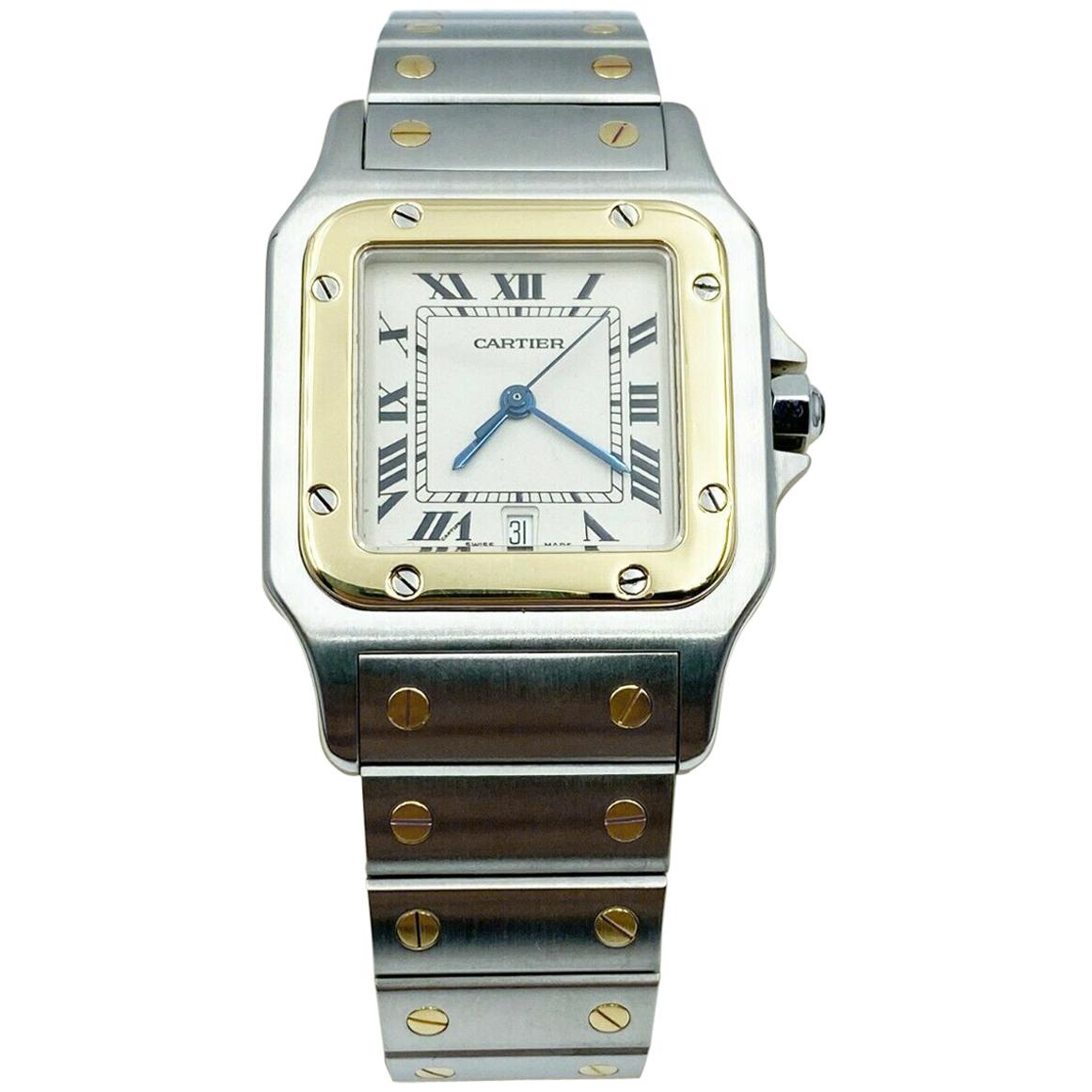 Certified Cartier Santos Ref 1566 Roman Dial 18 Karat Gold Stainless Steel