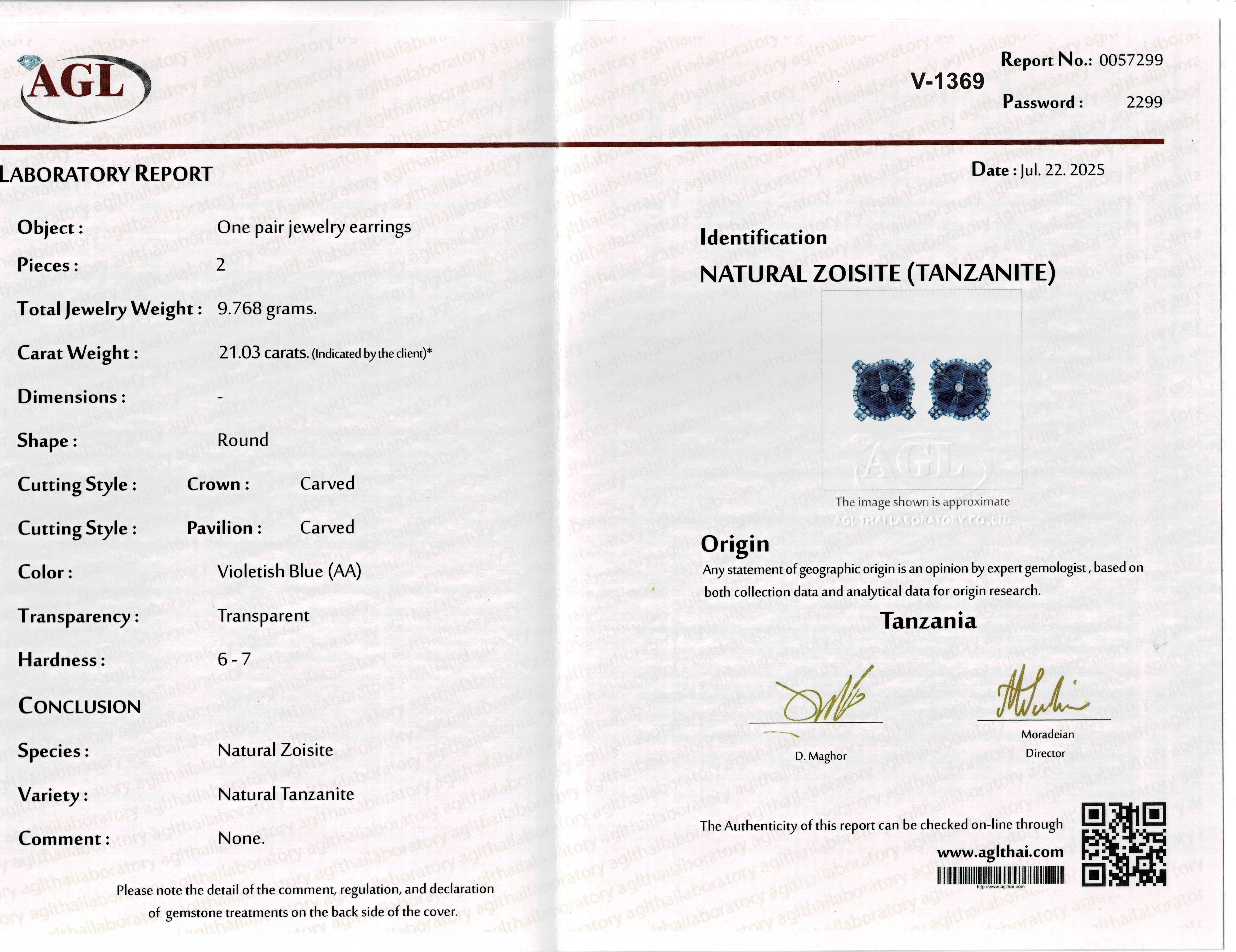 Zertifizierte geschnitzte Tansanit-Ohrringe in 18K blau plattiertem Gold im Angebot 6