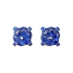 Certified Carved Tanzanite Earrings Set In 18K Blue Plated Gold