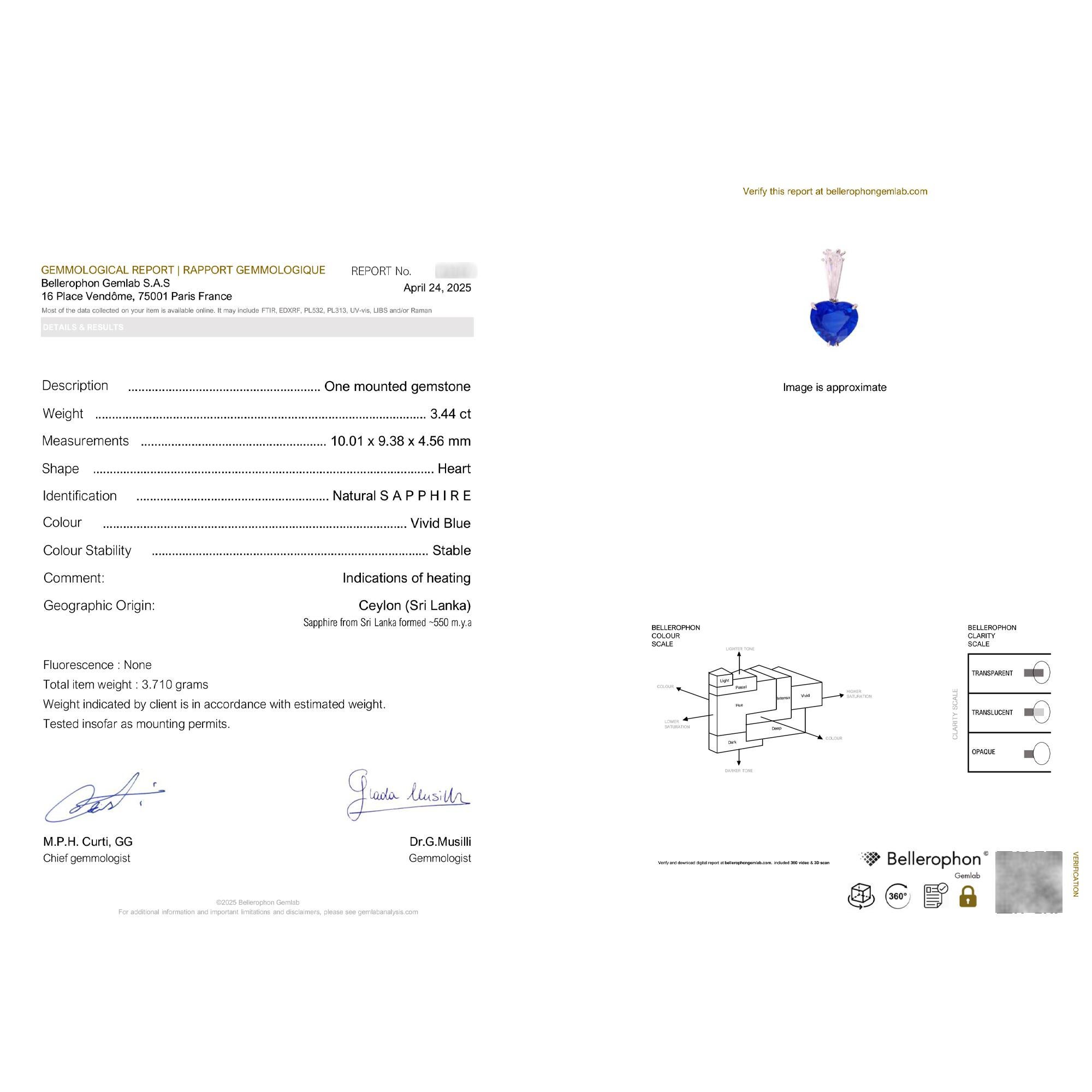 Donna Collana con zaffiro cuore e diamanti certificata Claris.A da 3,44 carati in oro bianco 18 carati in vendita