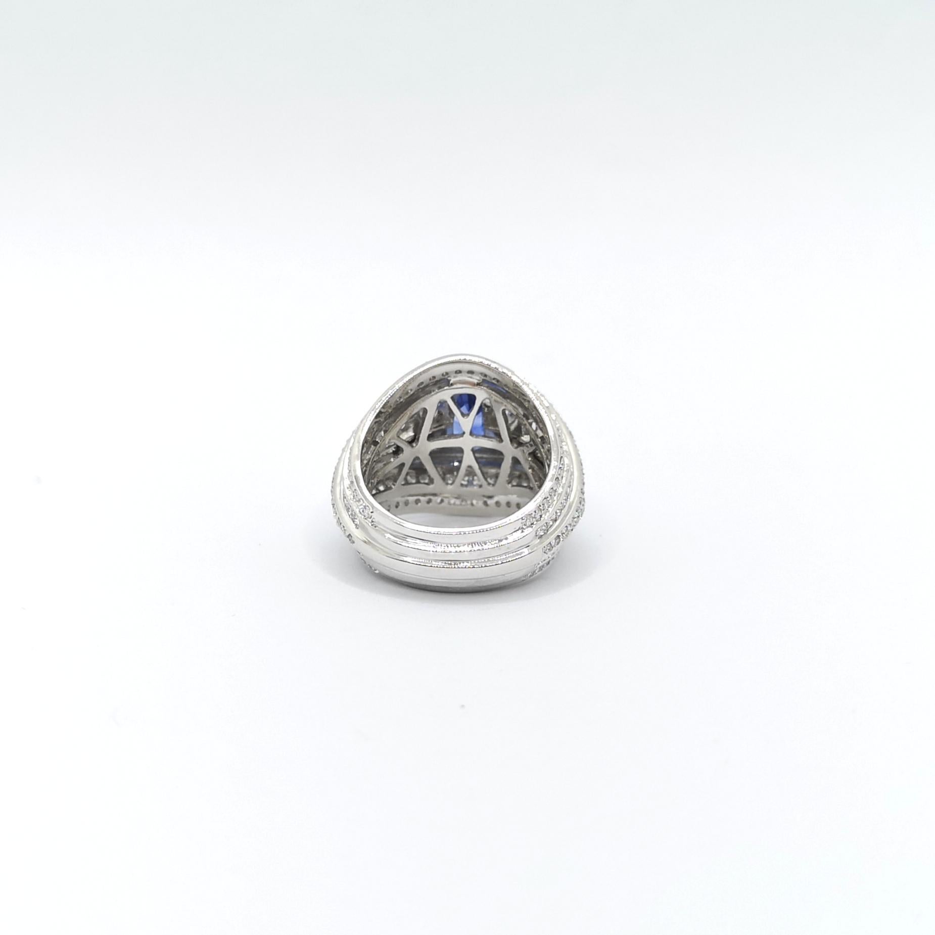 Zertifizierter Ceylon-Blauer Saphir mit Diamantring aus 18 Karat Weißgold im Angebot 5