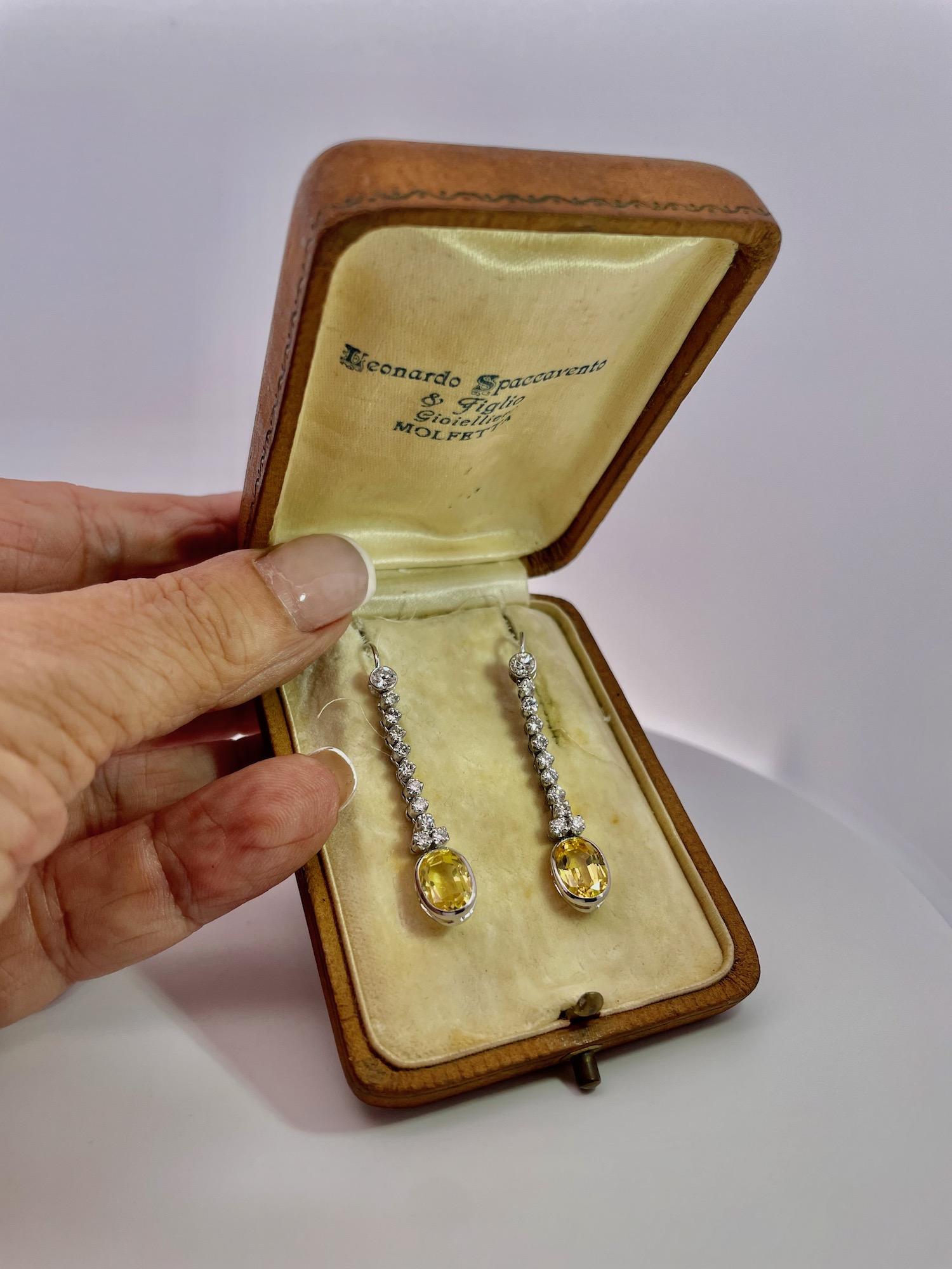 Orecchini a goccia con diamante giallo zaffiro certificato Ceylon senza calore in vendita 5