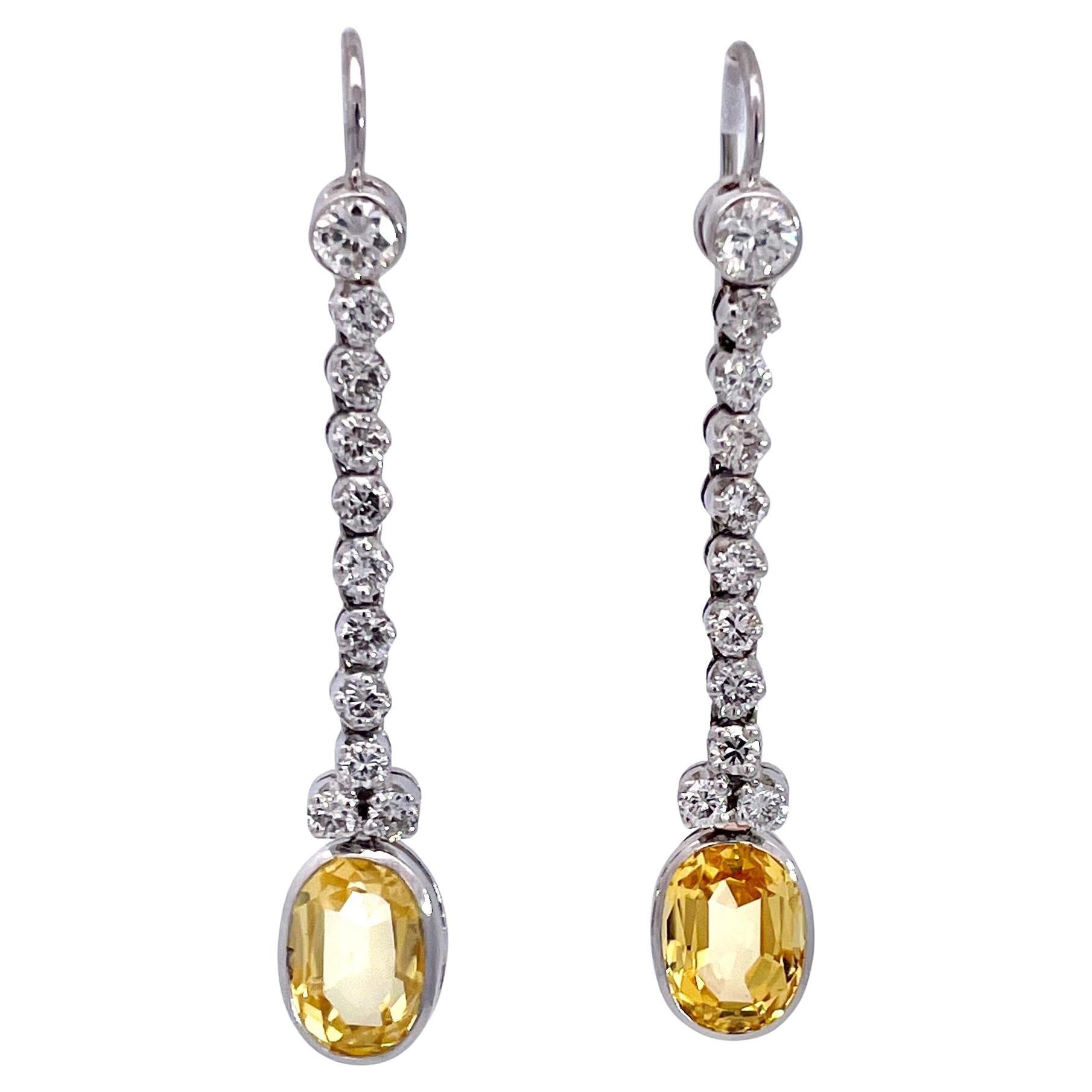 Certified Ceylon no heat Yellow Sapphire Diamond Drop Earrings
