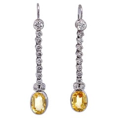 Certified Ceylon no heat Yellow Sapphire Diamond Drop Earrings