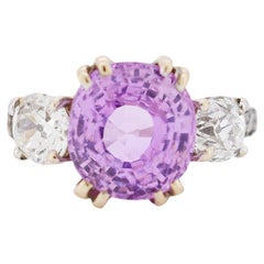 Certified Ceylon Pink saphir 5 carats and old cut Diamond Ring, 18k