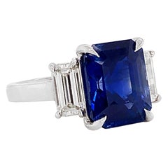 Certified Ceylon Sapphire 8.76 Carat Baguette Diamonds Platinum Ring