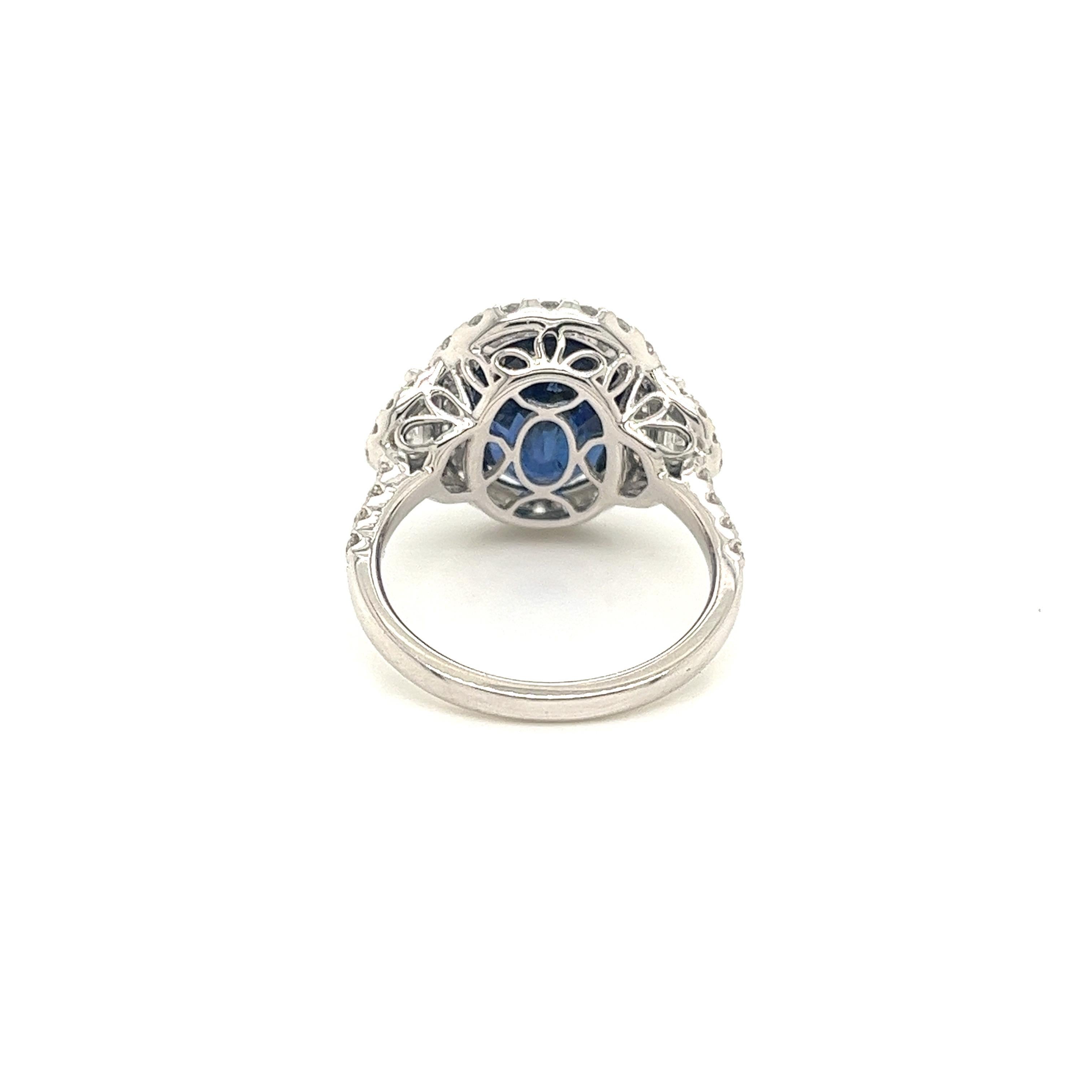 Oval Cut Certified Ceylon Sapphire & Diamond Ring in 18 Karat White Gold For Sale
