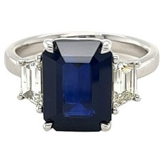 Certified Ceylon Sapphire & Diamond Three Stone Ring in Platinum