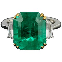 Certified Classic Colombian Emerald Set 18K In White Gold Ring Engagement Ring