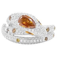 Zertifizierter Cocktailring mit natürlichen braunen Diamanten und weißen Diamanten 18K Gold