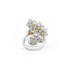 Certified Cocktail Ring with Natural Fancy Color and Rose Cut Diamonds 18K Gold