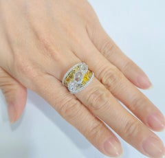 Certified Cocktail Ring with Natural Fancy Color and Rose Cut Diamonds 18K Gold
