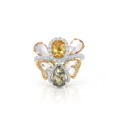 Zertifizierter Cocktailring mit Diamanten im Rosenschliff und natürlicher Fancy-Farbe 18K Gold