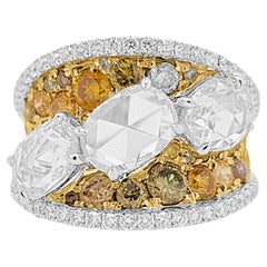 Certified Cocktail Ring with Natural Fancy Color and Rose Cut Diamonds 18K Gold