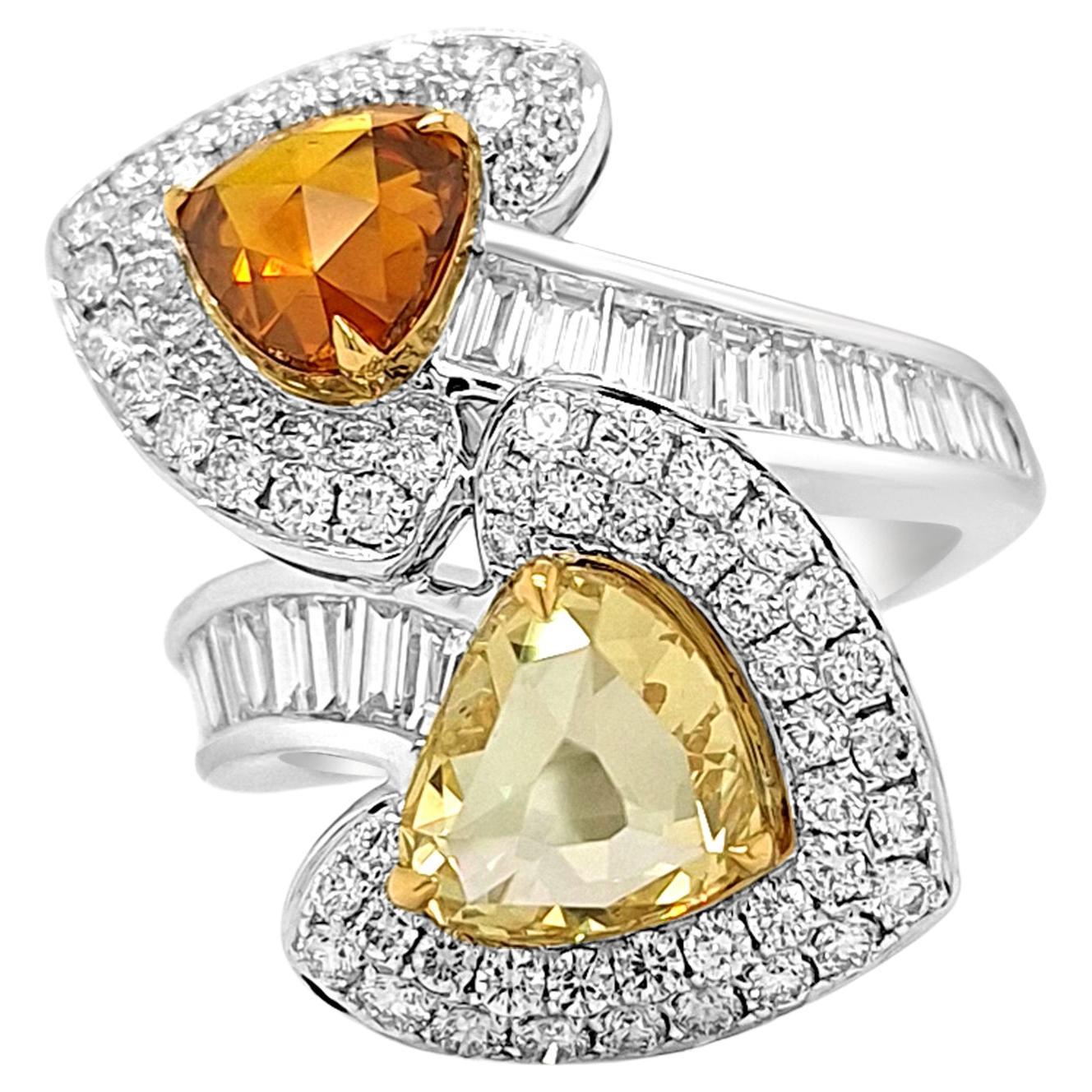 Certified Cocktail Ring with Natural Fancy Color and Rose Cut Diamonds 18K Gold For Sale