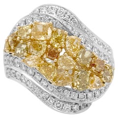 Certified Cocktail Ring with Natural Fancy Color Diamonds 18K Gold